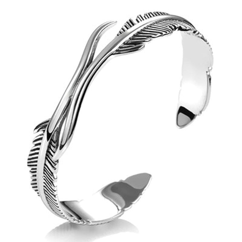 Bracelet Manchette Ouvert à Motif Plume Unisexe