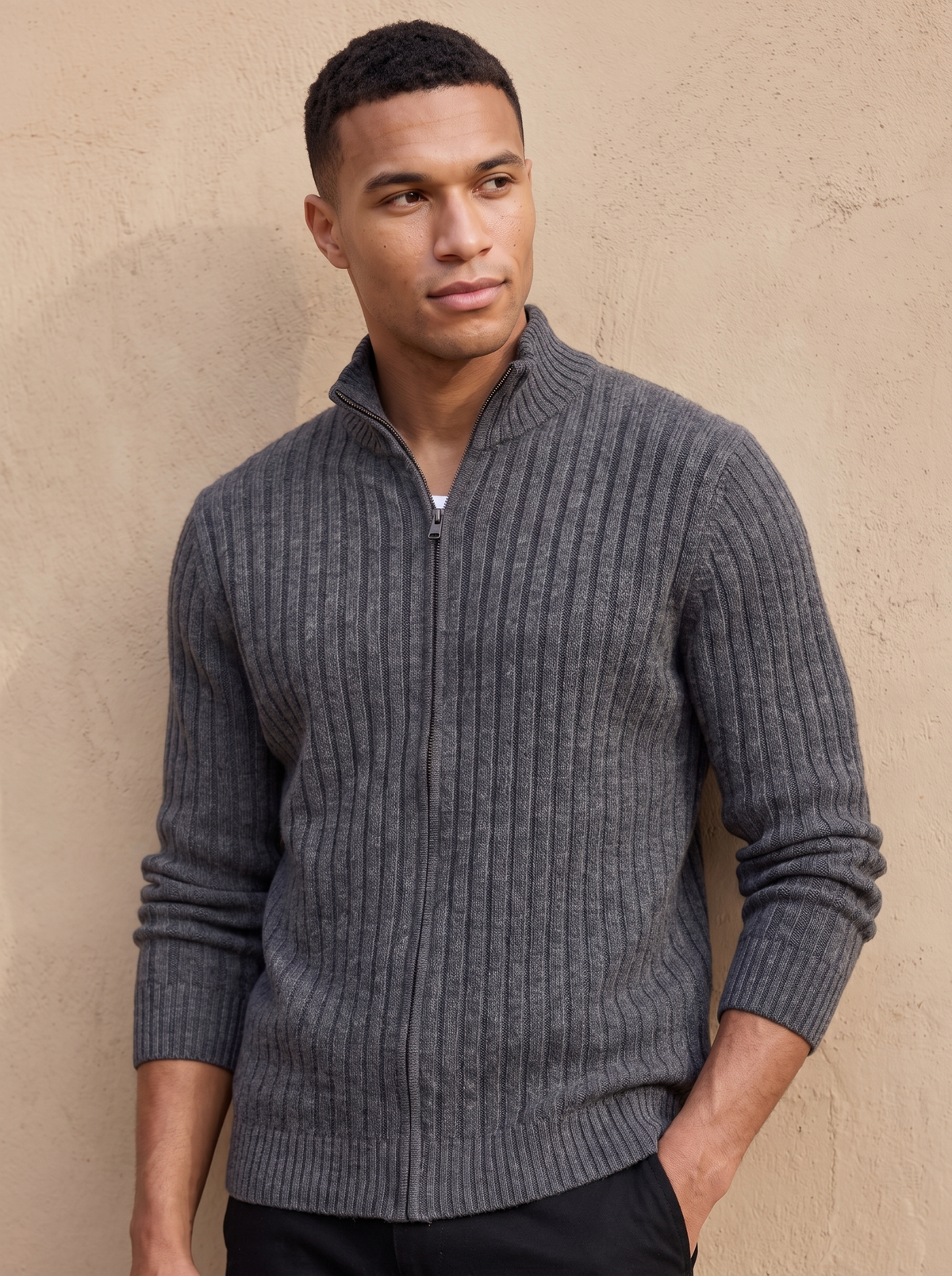 Ribbed cardigan for men
