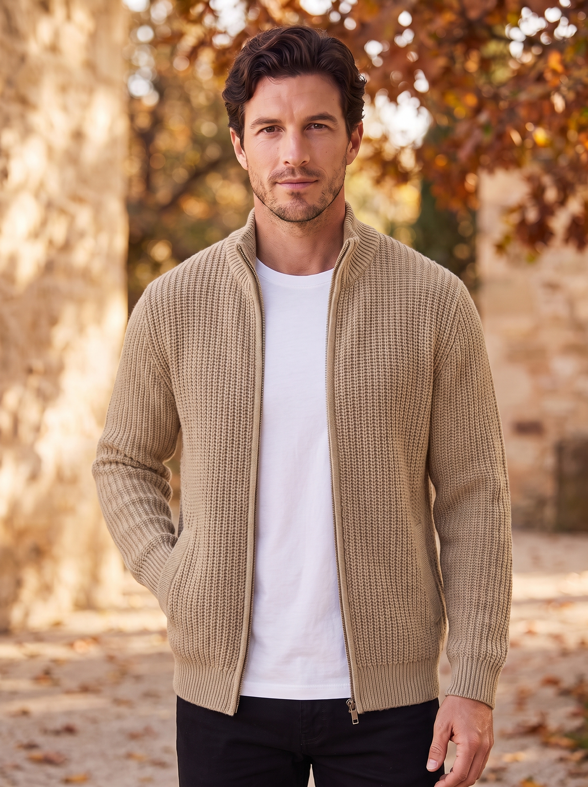 Men's long sleeve knit cardigan