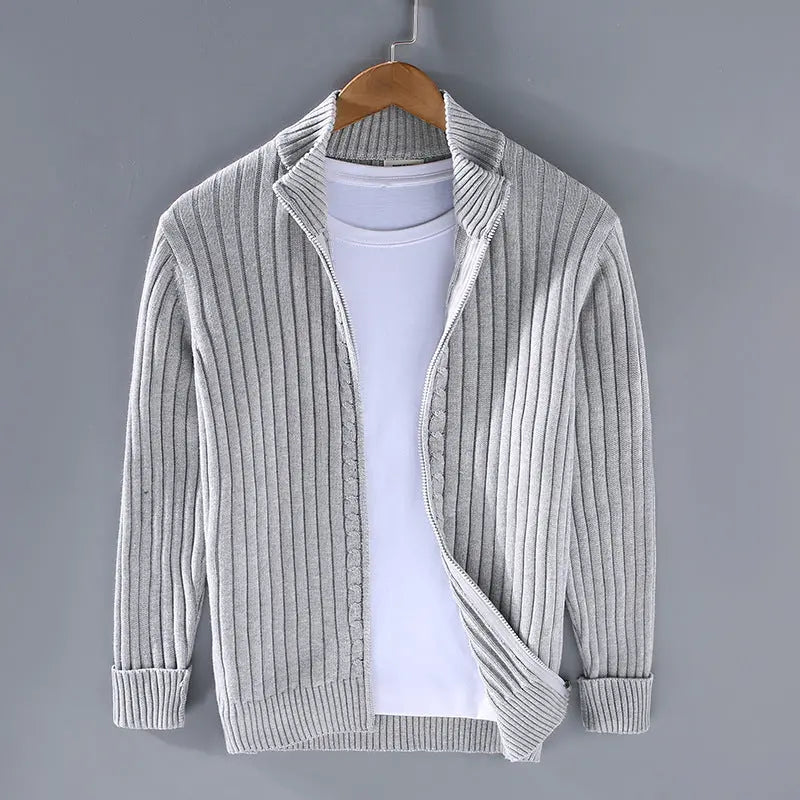knitted cardigan with folded collar and zip fastening