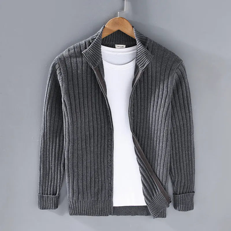 knit cardigan featuring ribbed weave and full zip