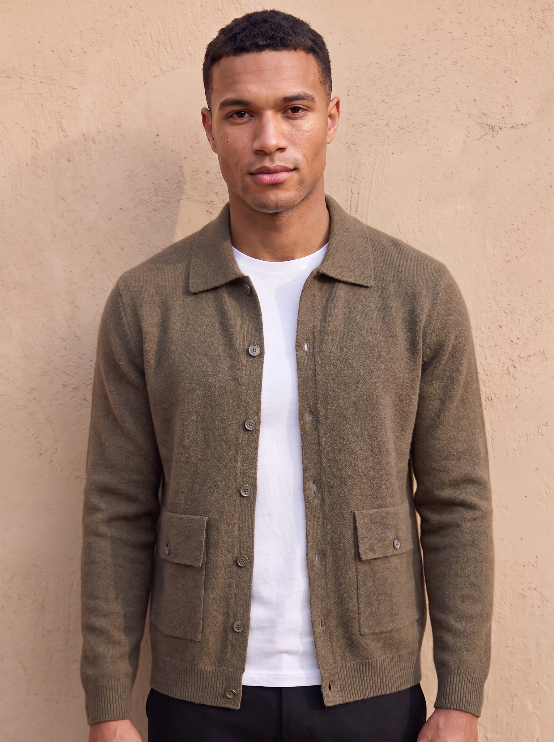 Button front cashmere jacket men