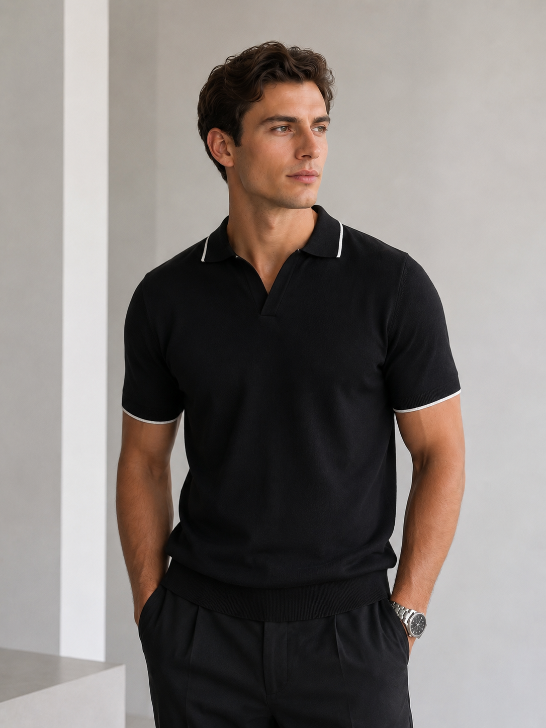 front view of men's straight fit polo shirt