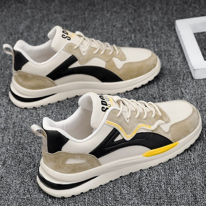 Sneaker back view featuring cushioned collar and synthetic heel overlay