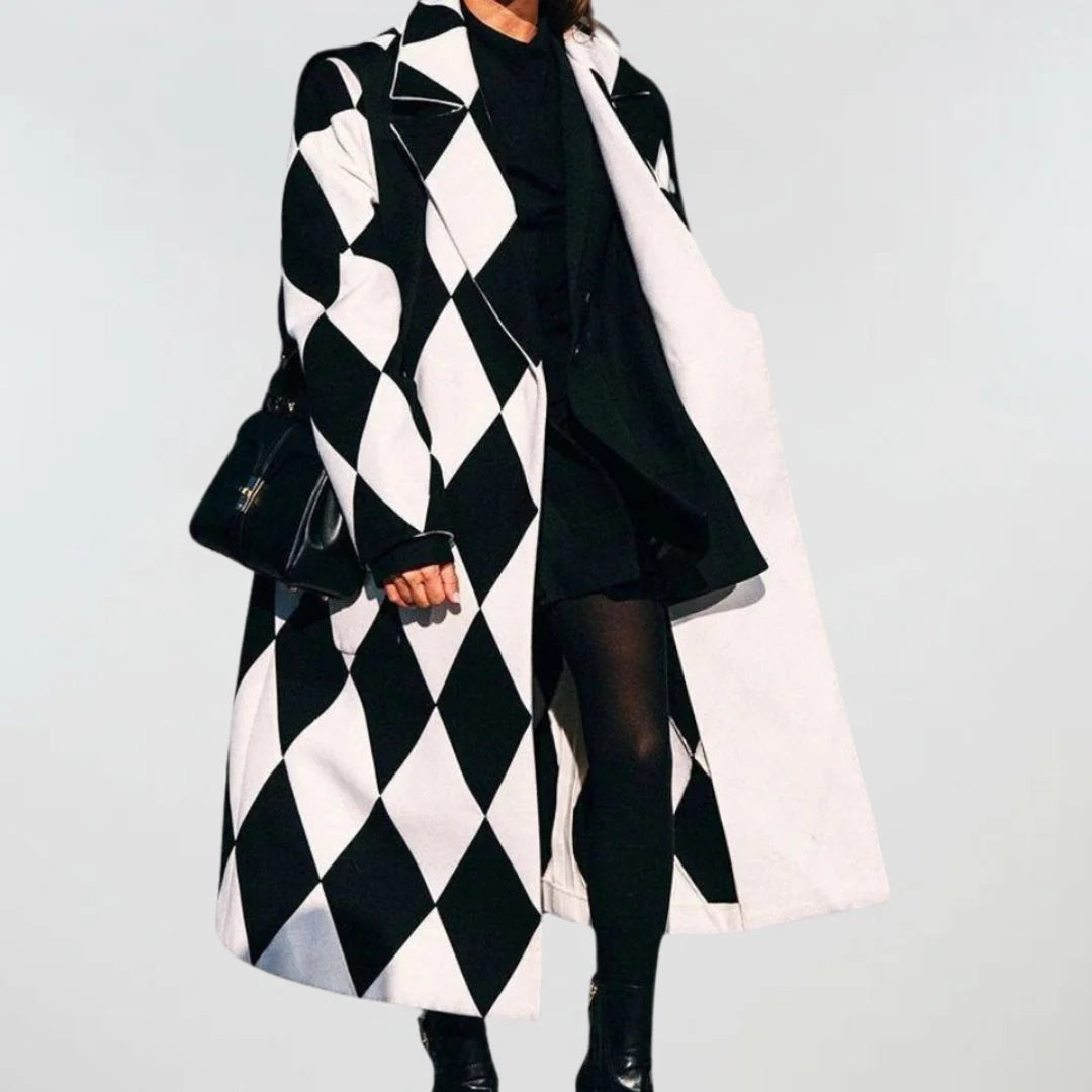 Wool blend coat with check pattern oversized fit for women