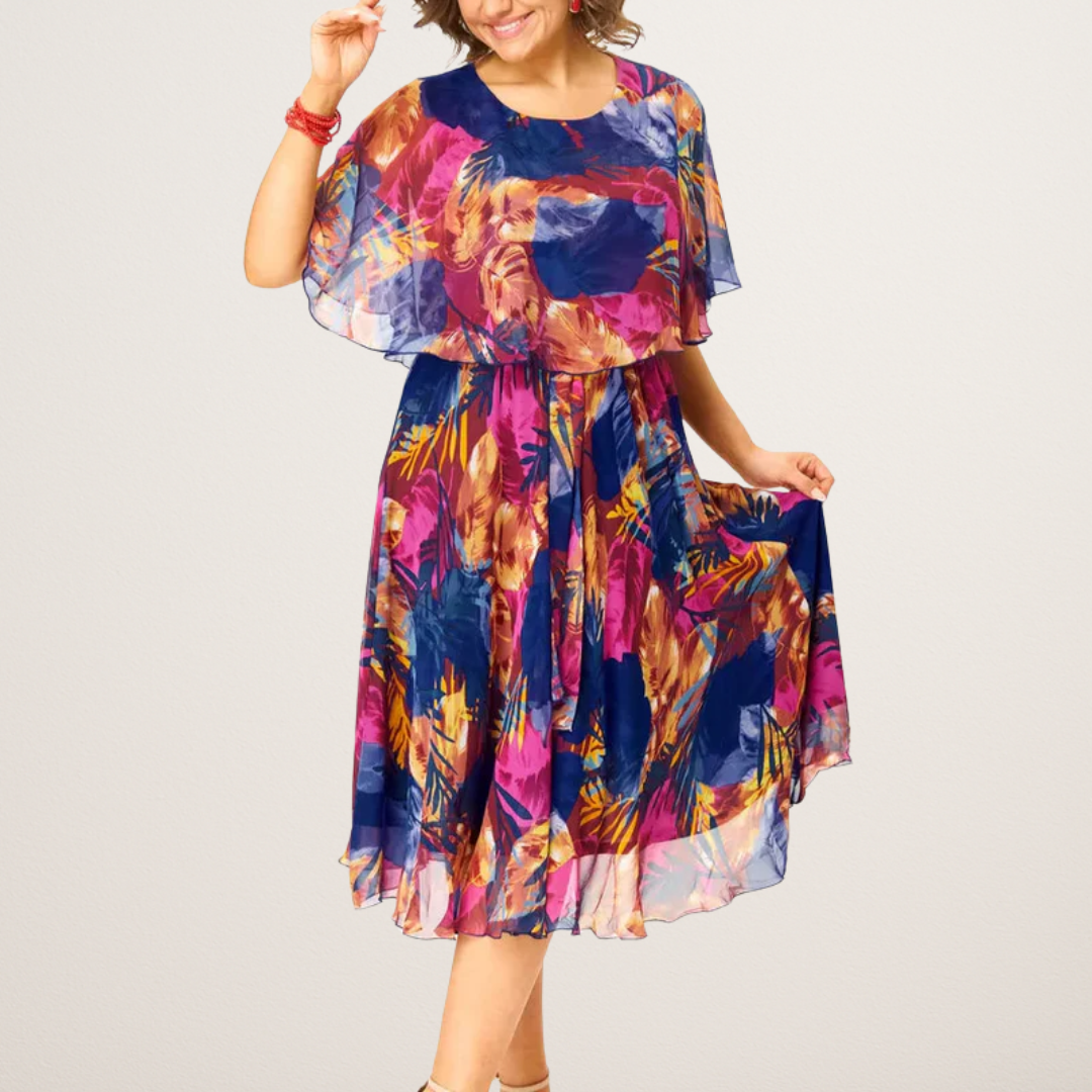 Plus size chiffon dress with sash closure — side or alternate angle view