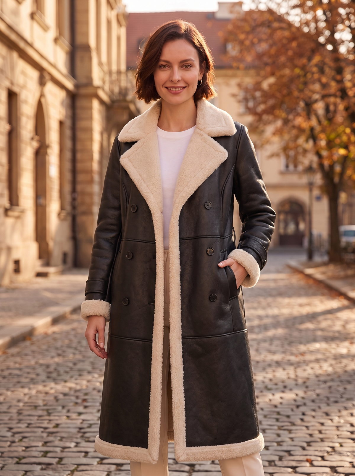 Women's double breasted shearling coat