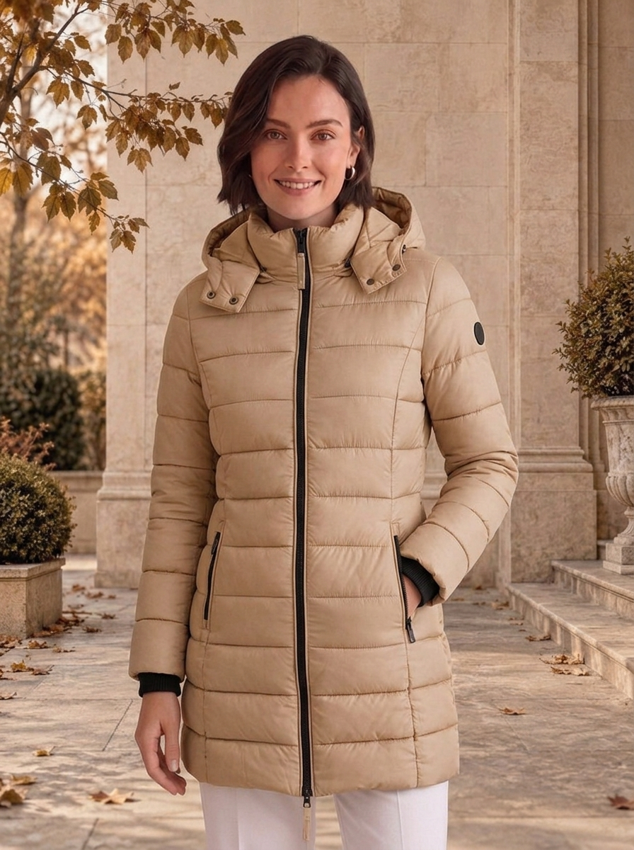 Women's quilted puffer jacket with side pockets