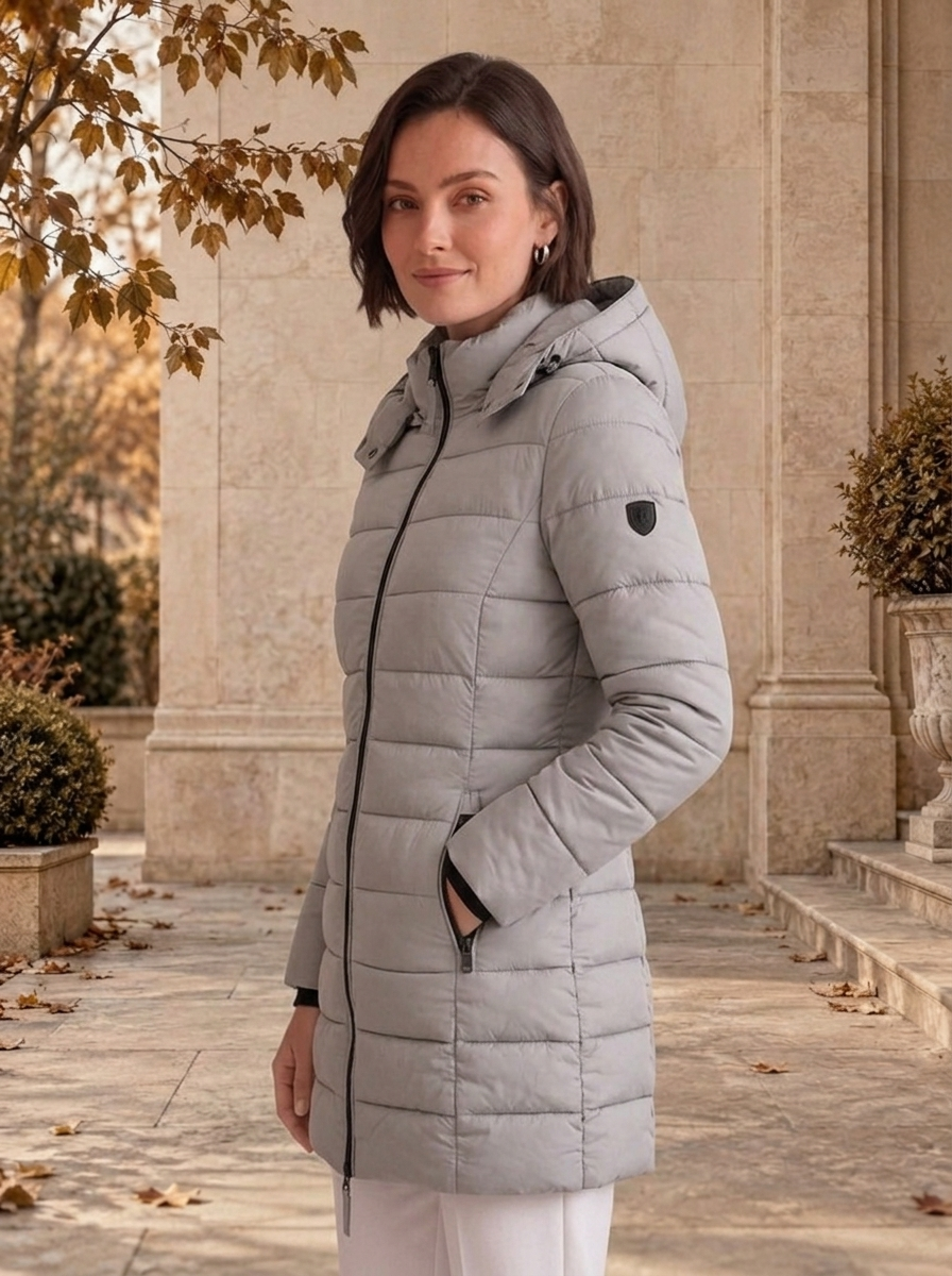 Women's quilted puffer coat with hood for autumn