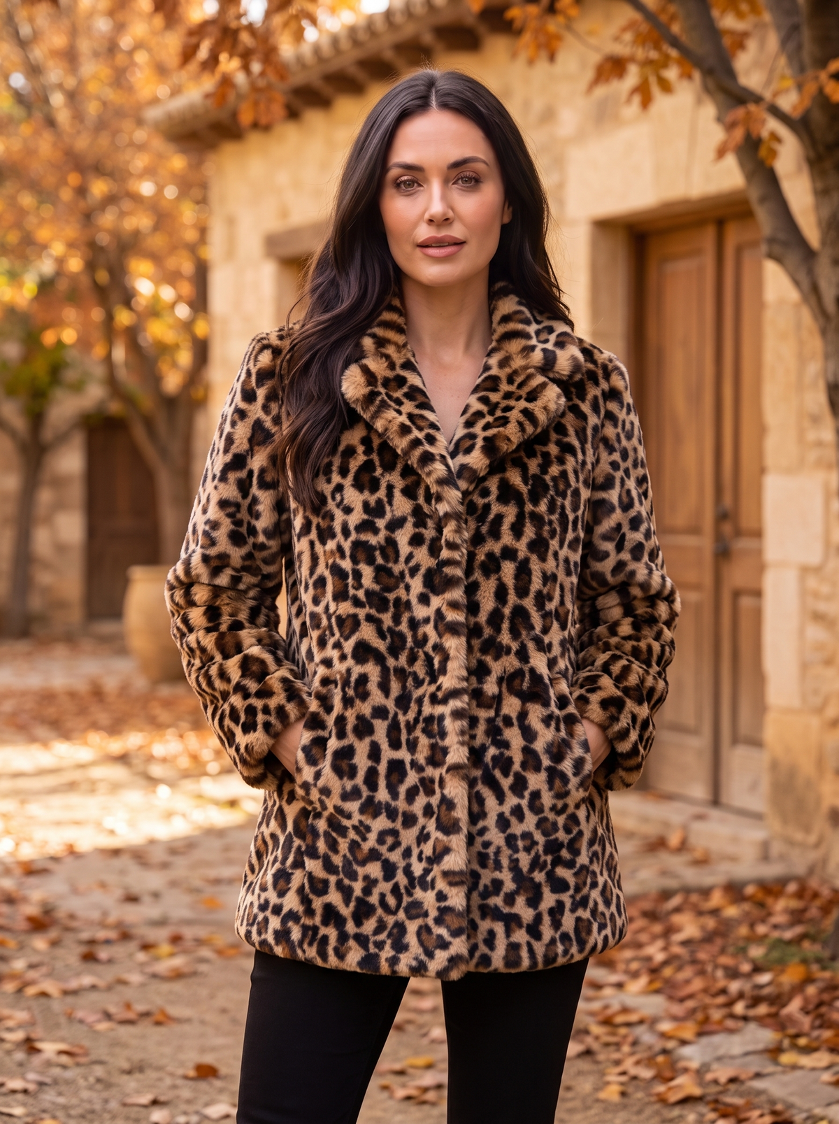 Women's leopard print fleece jacket for fall