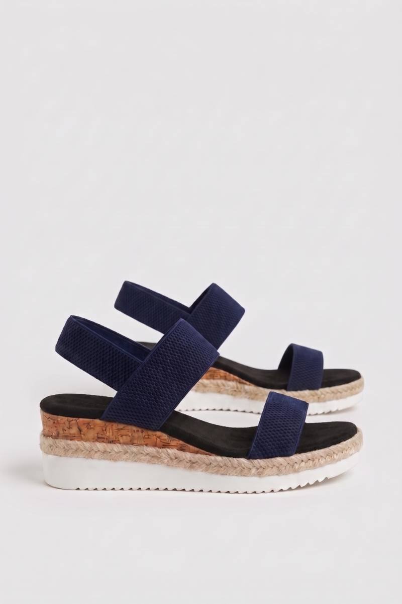 Women's navy platform espadrille sandals with fabric upper and composite sole