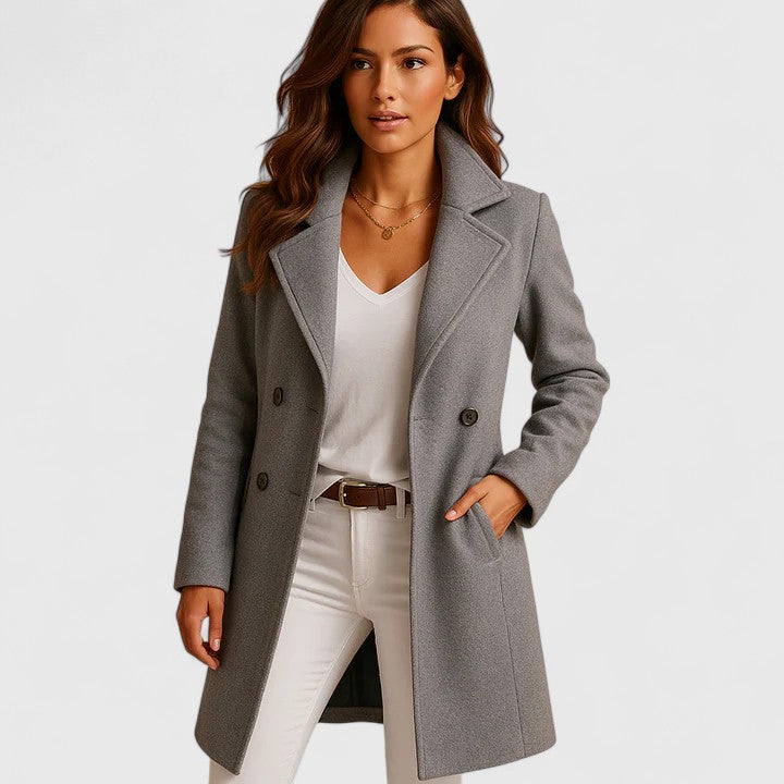 Cotton blend coat with tailored collar and button closure for women