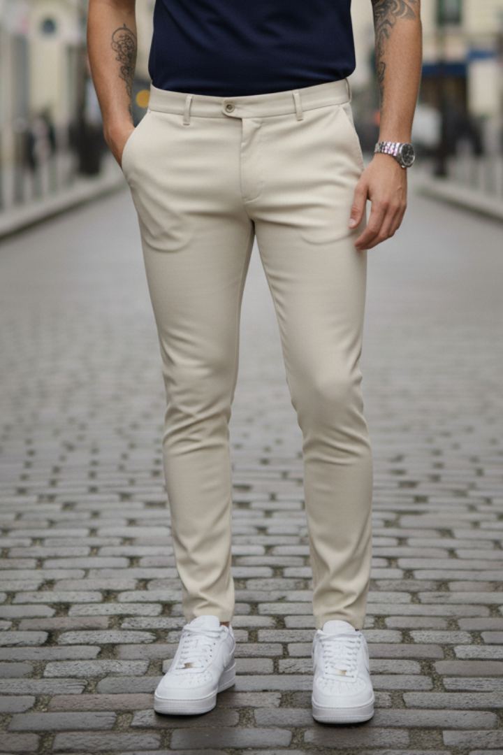 Cotton chino trousers with tailored slim fit for men