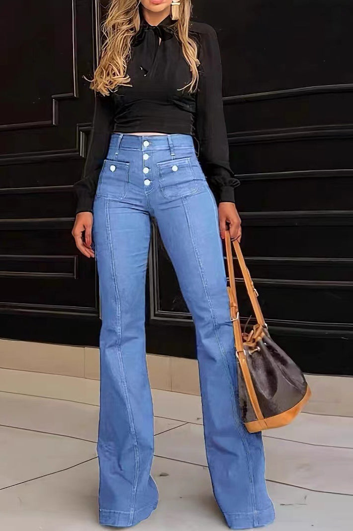 Cotton flare jeans with slim fit design for women's casual wear