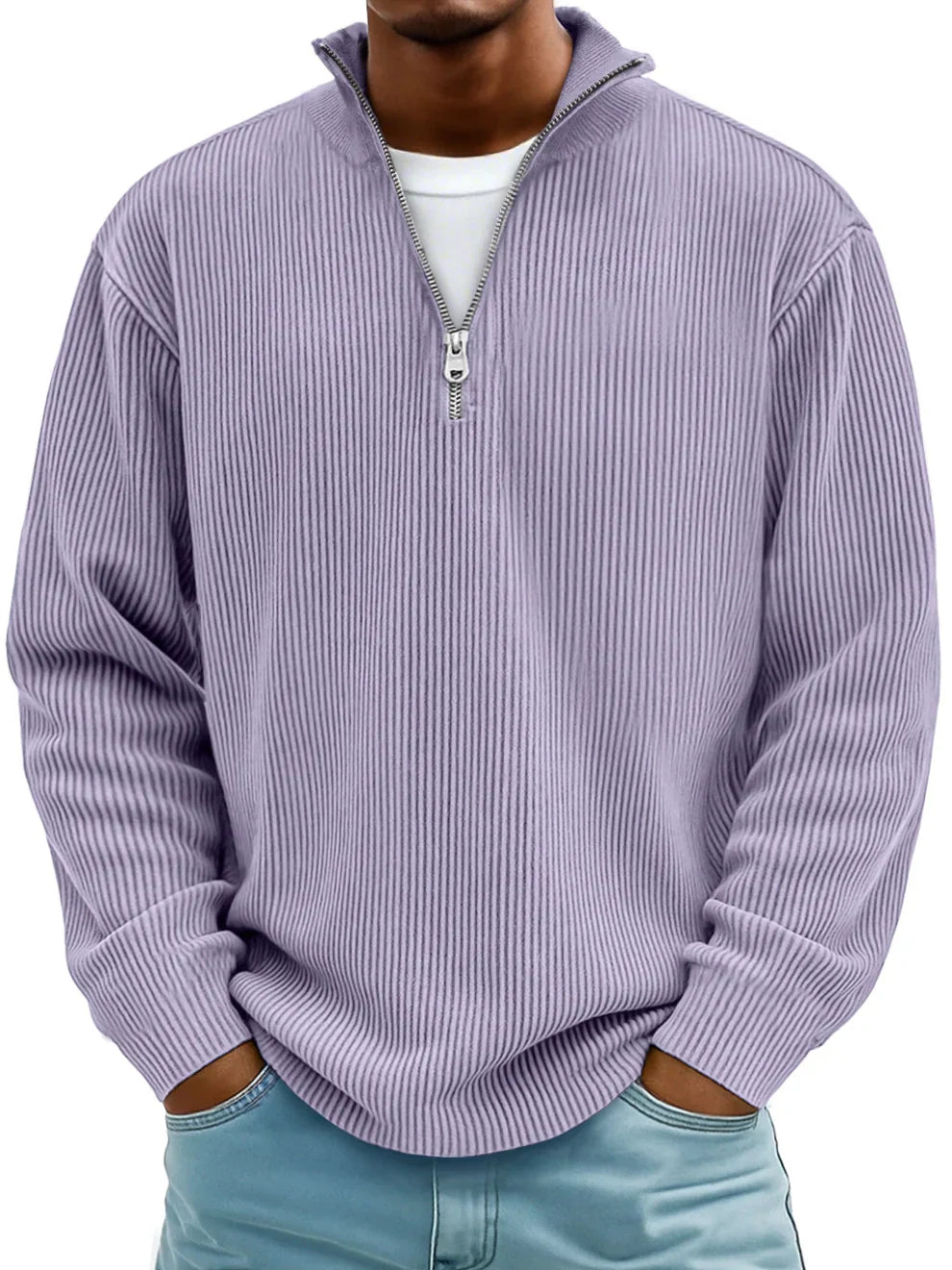 Cotton half-zip sweater with textured knit relaxed fit menswear