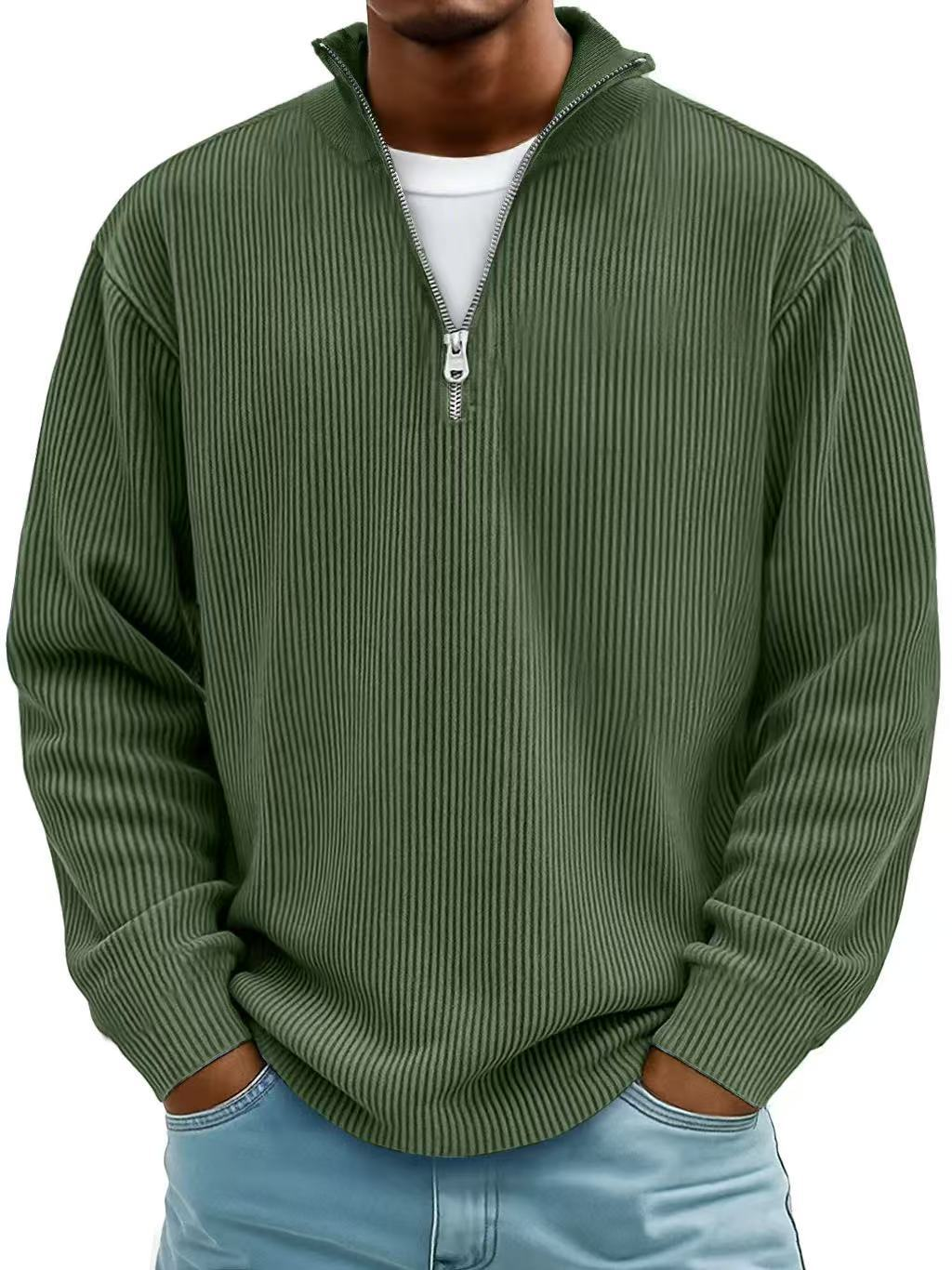 Cotton half-zip sweater detail shot hem relaxed fit menswear