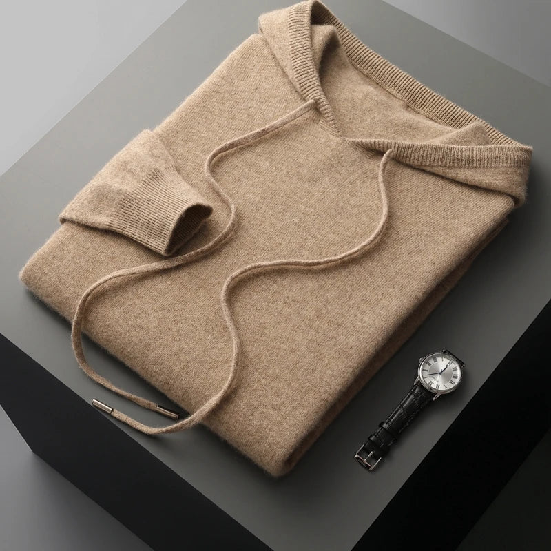 Wool hoodie with kangaroo pocket casual fit for men