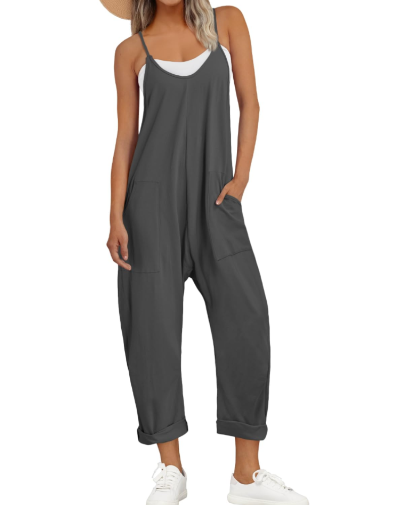 Women's everyday jumpsuit with a V-neckline and comfortable wide leg design