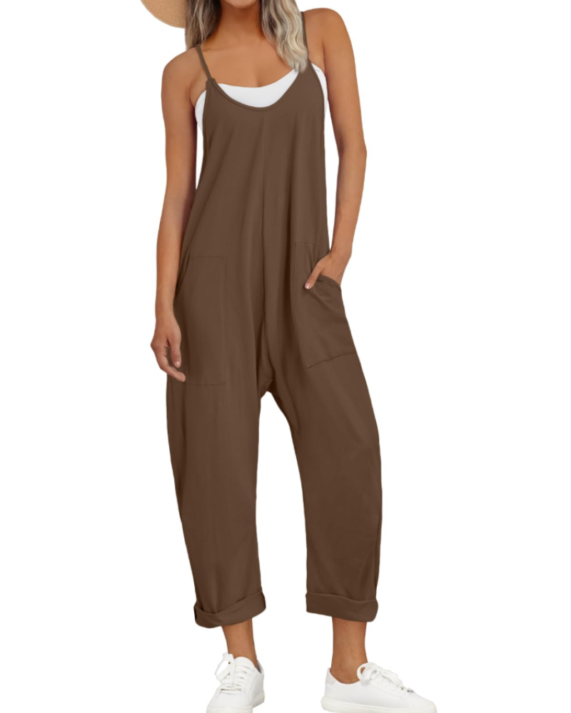 Rayon jumpsuit designed with a flowing wide leg silhouette for summer wear