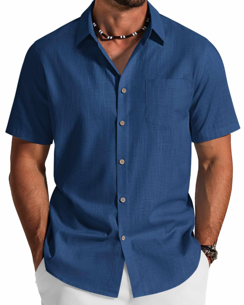 Men's button-up shirt with a textured surface and classic pointed collar