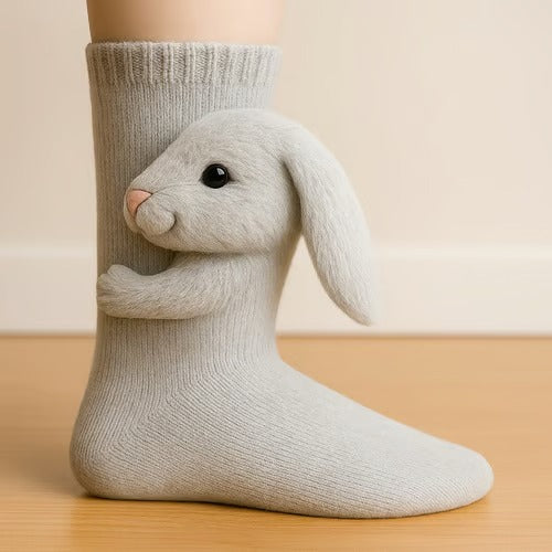 Mid-calf cotton socks with plush animal ear detail for playful wear