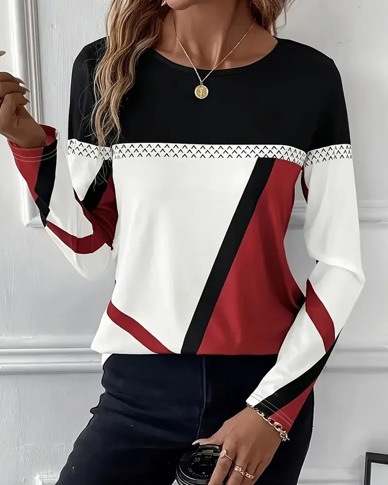 Cotton long sleeve top with round neckline and regular fit for women
