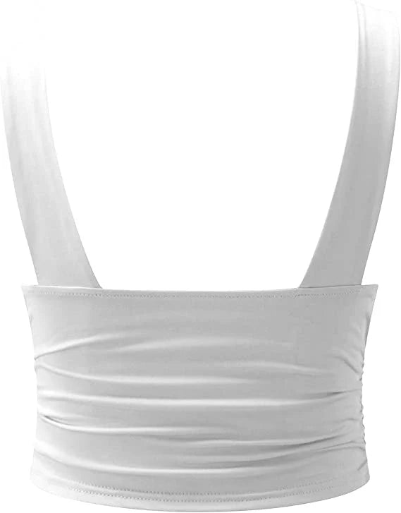 Women's white sleeveless V-neck top — back or side view, regular fit