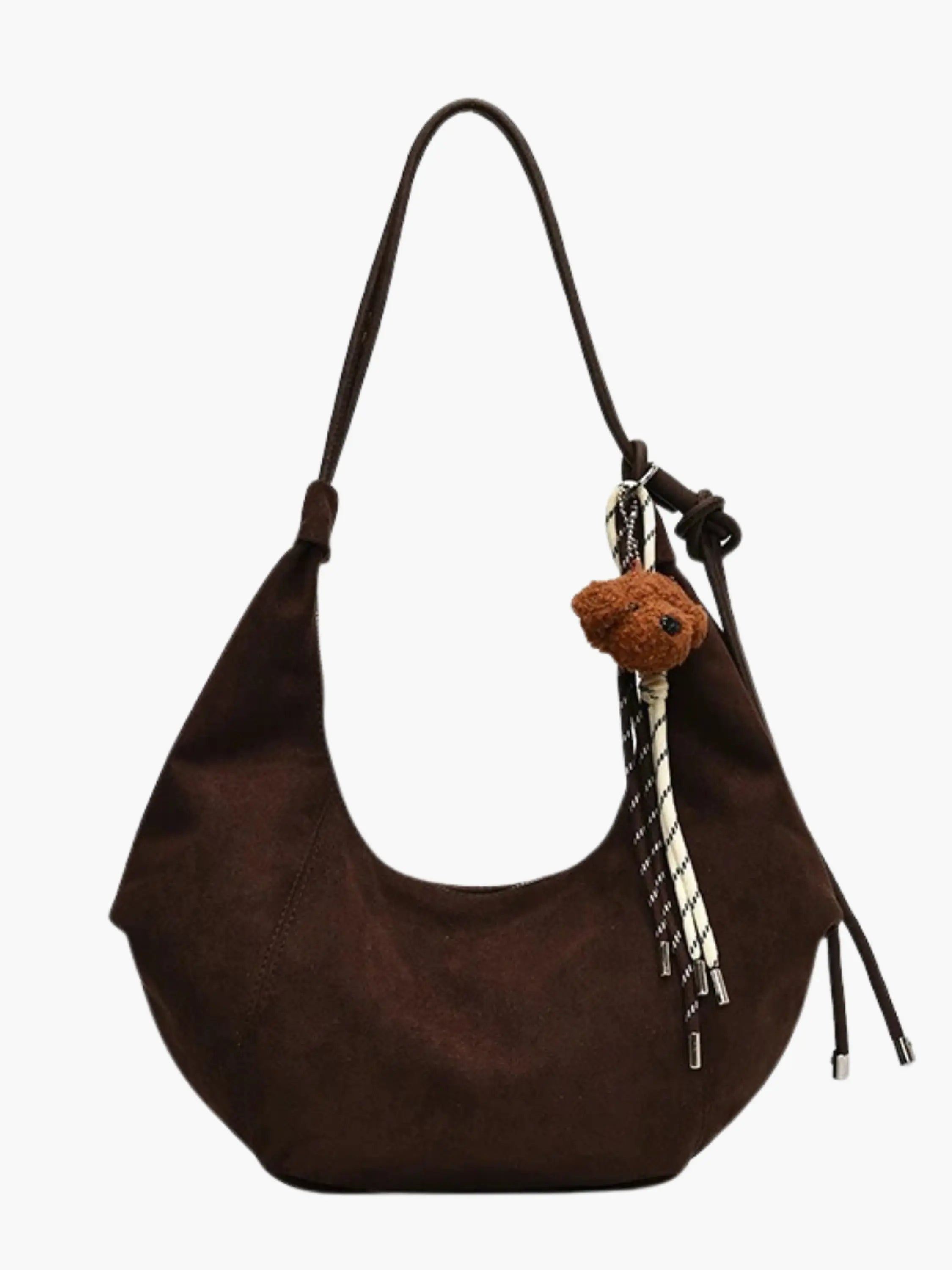 suede hobo bag with knotted detail and shoulder strap