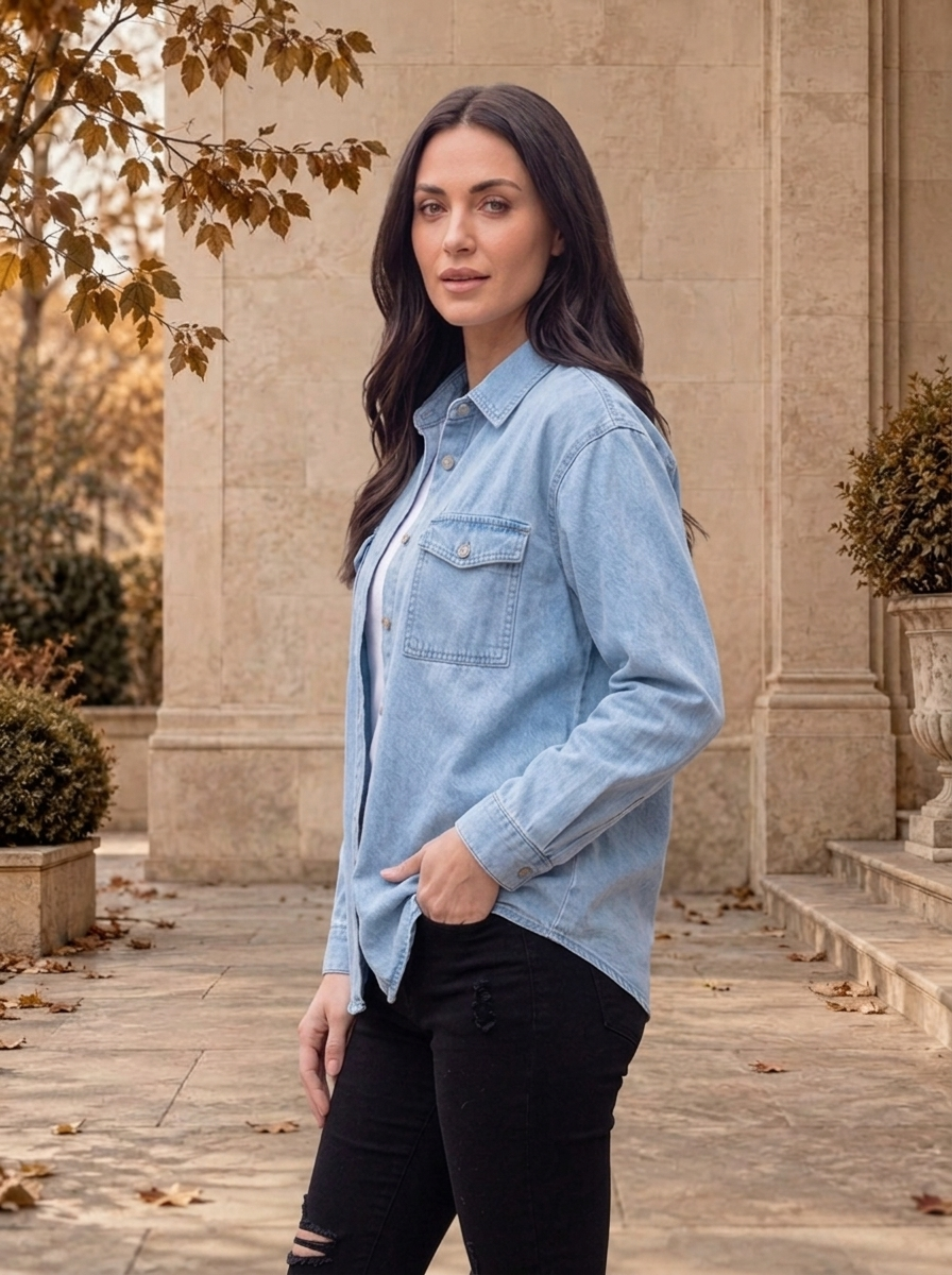 Women's long sleeve denim top for autumn