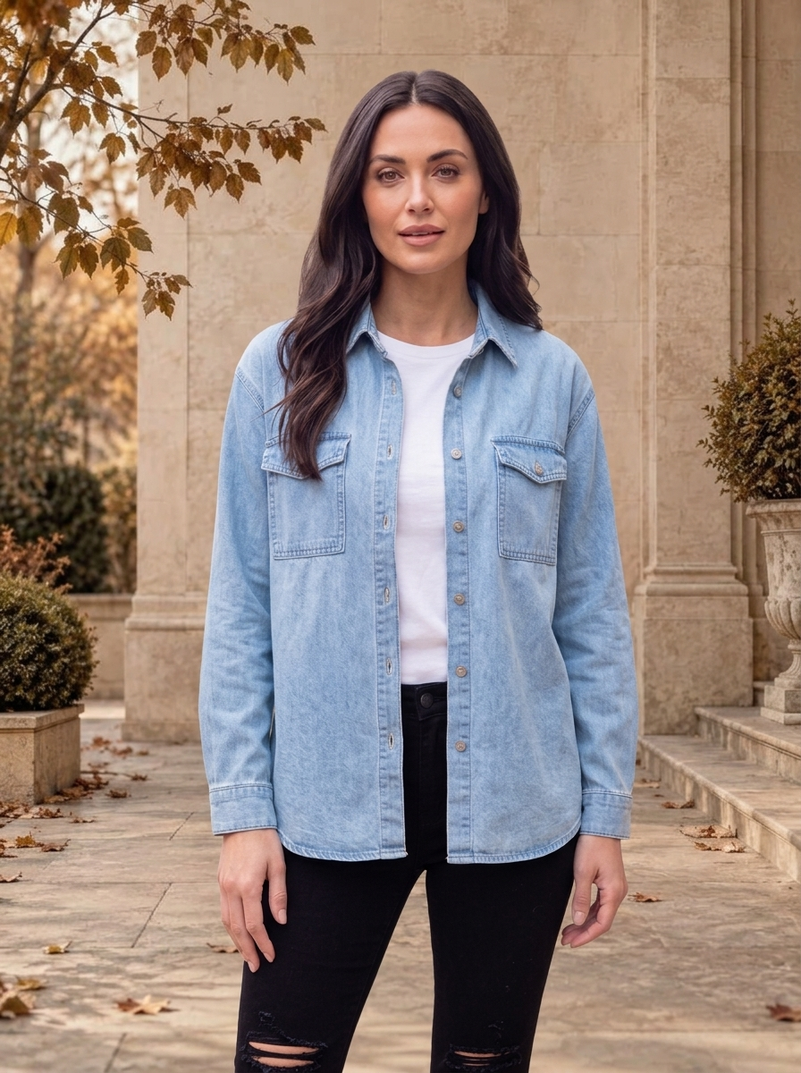 Women's classic denim shirt for fall outfits
