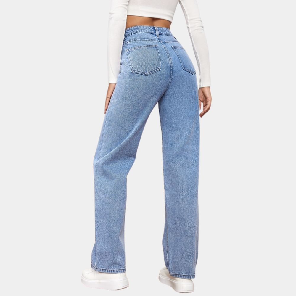 Women's relaxed fit jeans showcasing the wide-leg silhouette