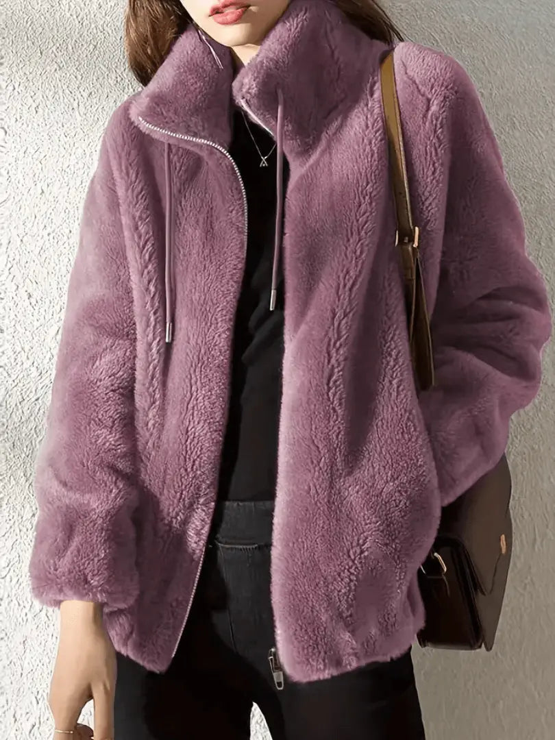 fleece zip jacket with regular fit displayed from back angle