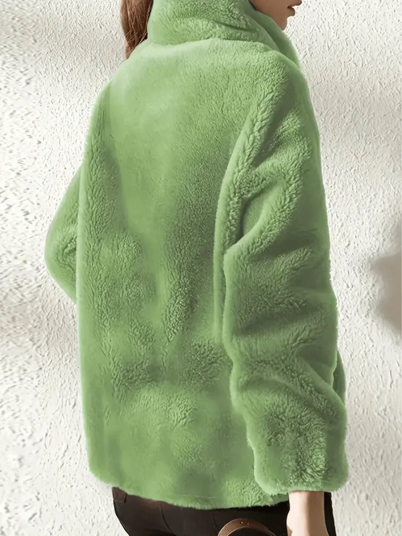 plush textured fleece garment with full closure shown close