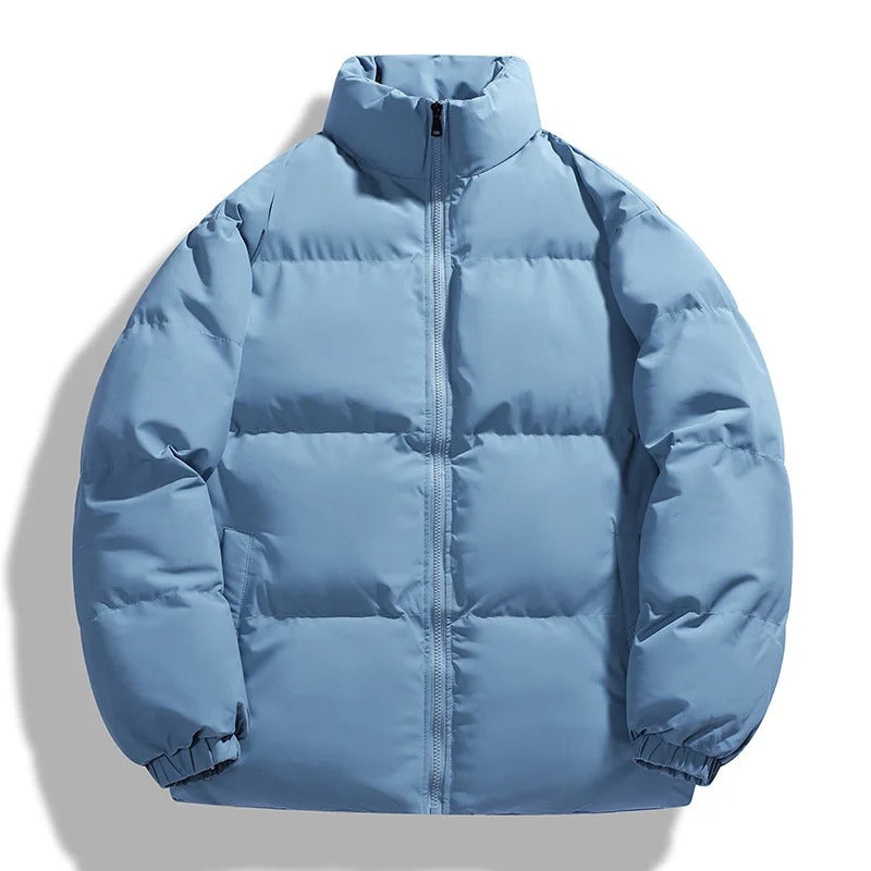 Down jacket shown from side angle with regular fit