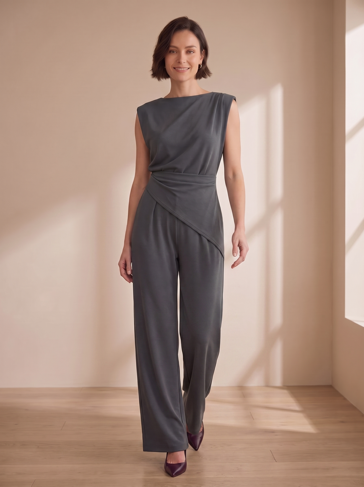 Women's draped top wide leg set