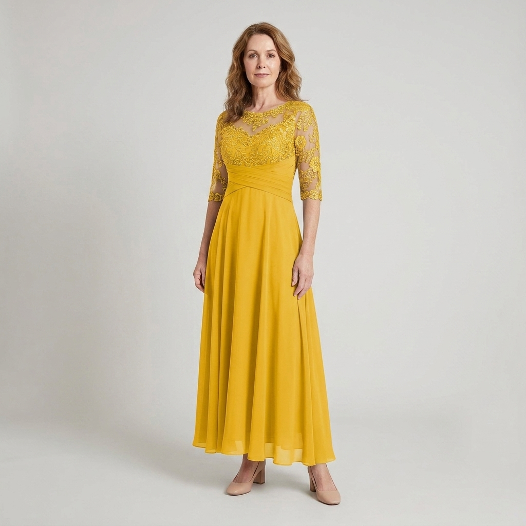Women's lace evening dress with an A-line silhouette for parties and special occasions