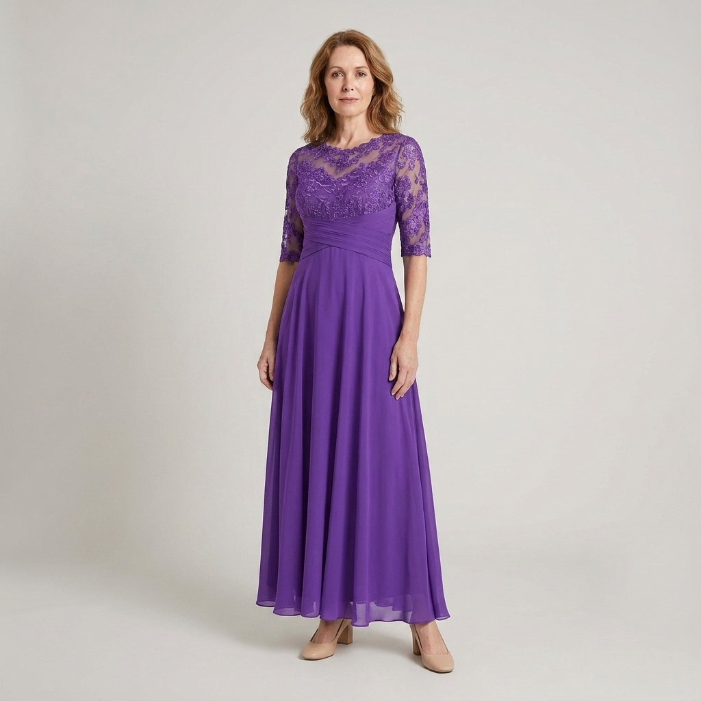 Women's lace evening dress with an A-line silhouette for parties and special occasions