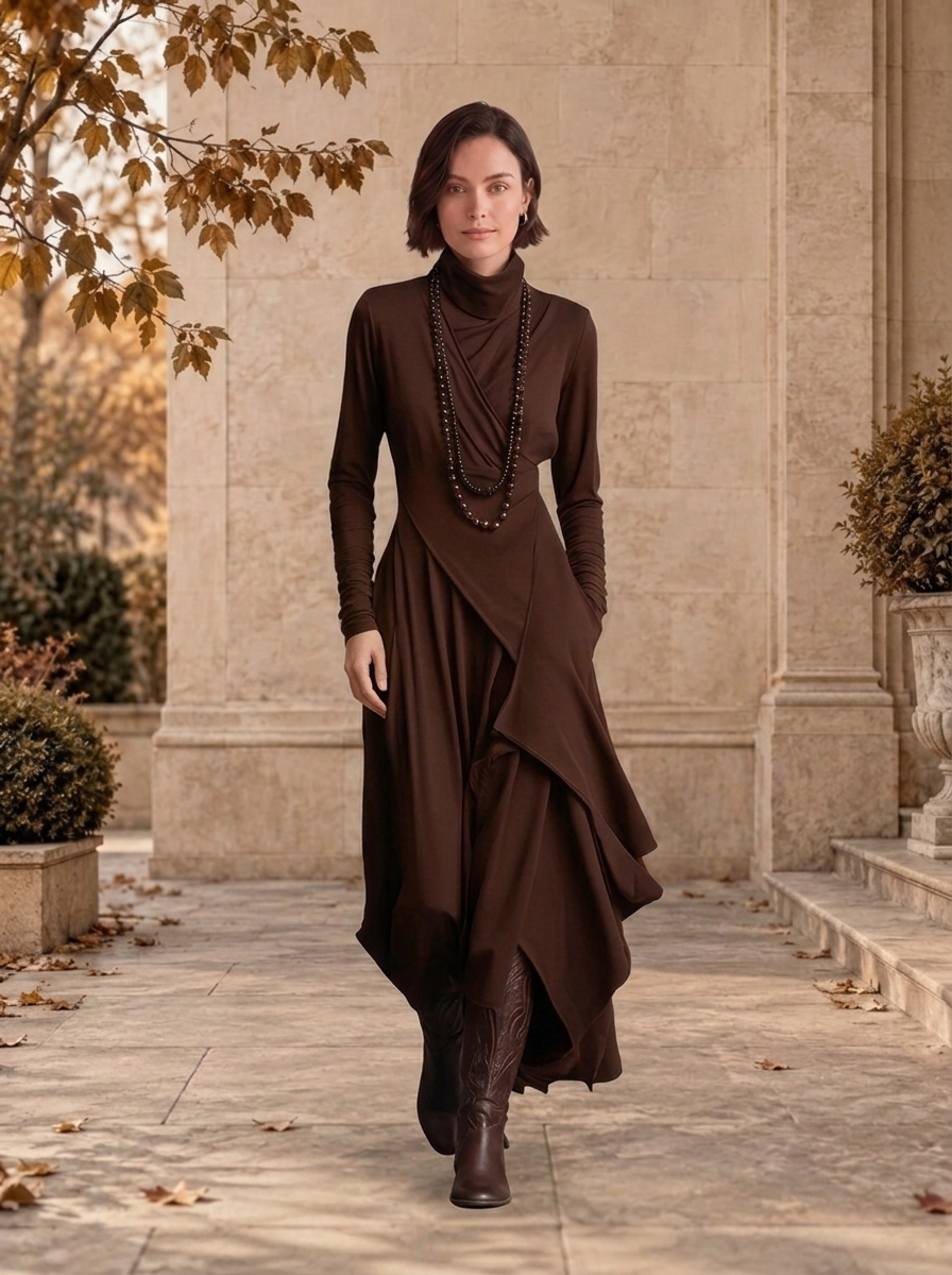 Women's elegant pleated maxi dress for fall