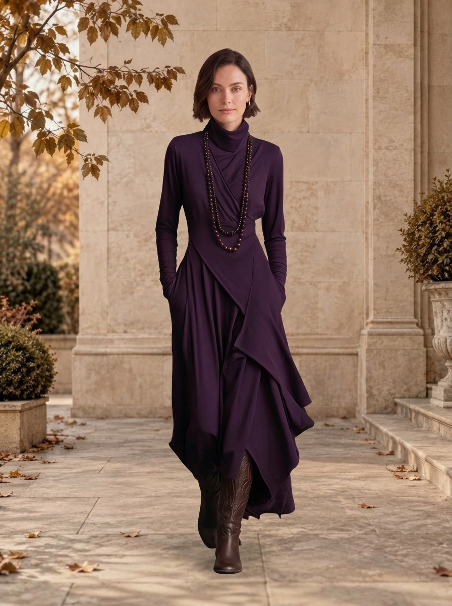 Women's pleated dress for winter occasions