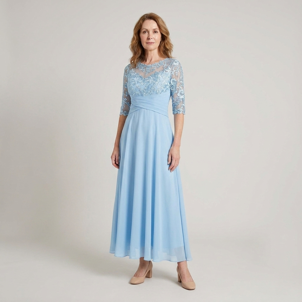 A-line lace evening dress offering a classic silhouette for elegant occasions