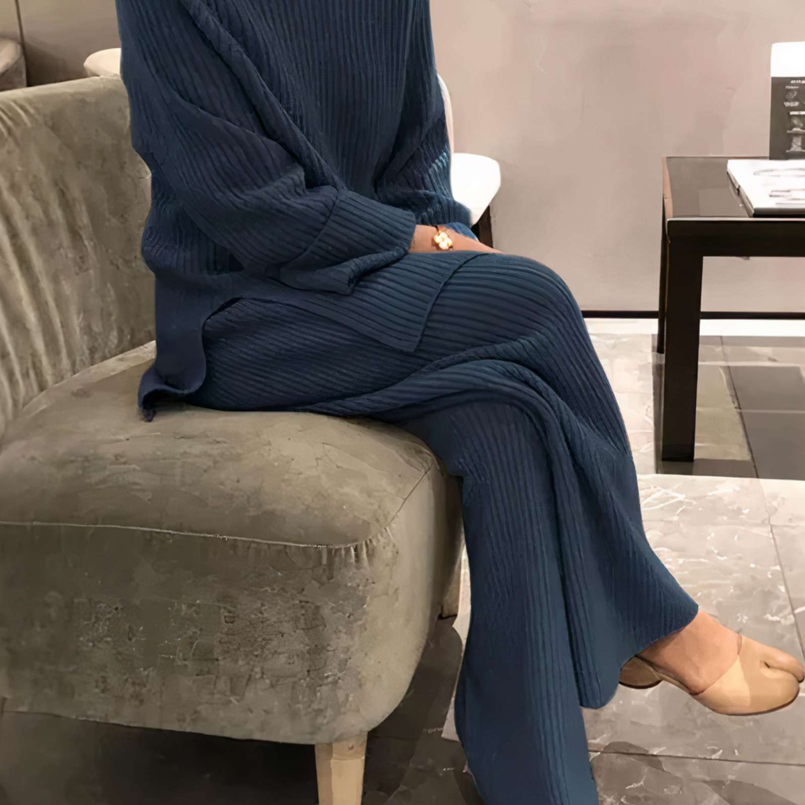 Ensemble en maille côtelée femme