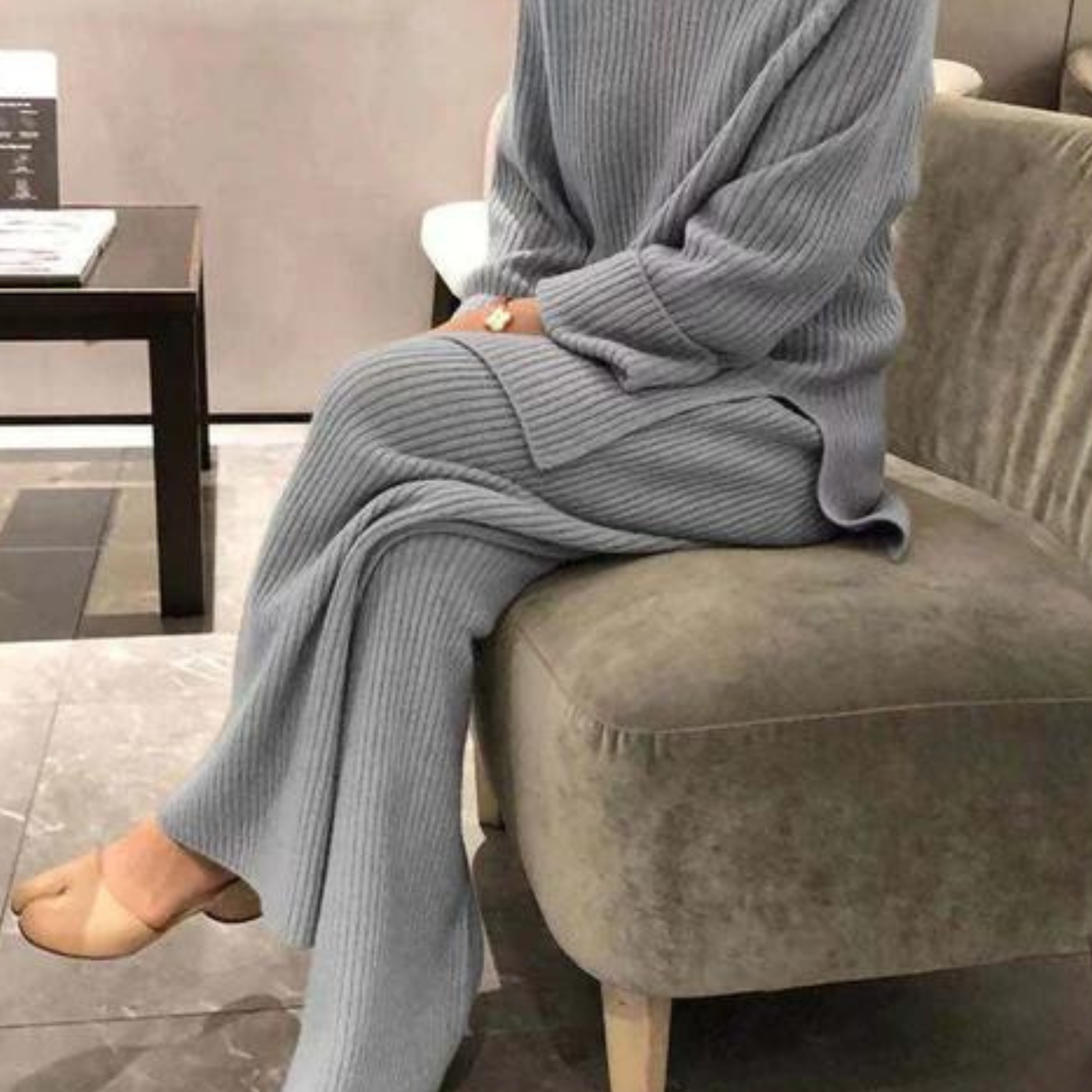 Ensemble en maille côtelée femme