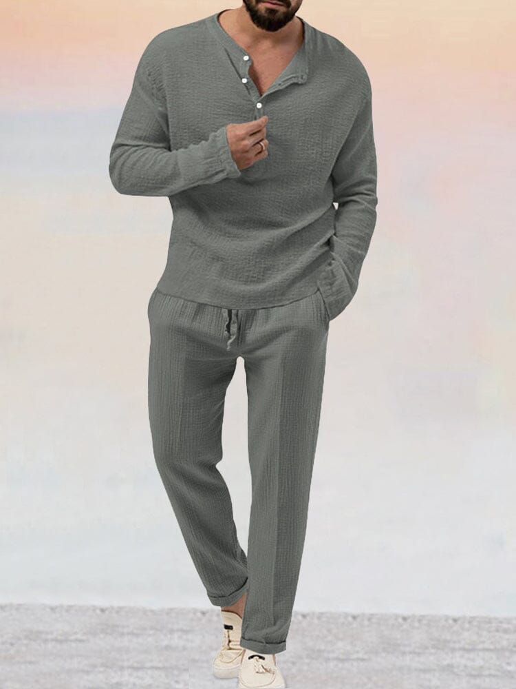 Ensemble Décontracté Deux Pièces avec Haut Col Henley Coupe Slim Homme