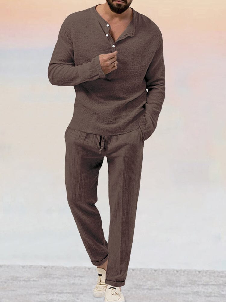 Ensemble Décontracté Deux Pièces avec Haut Col Henley Coupe Slim Homme