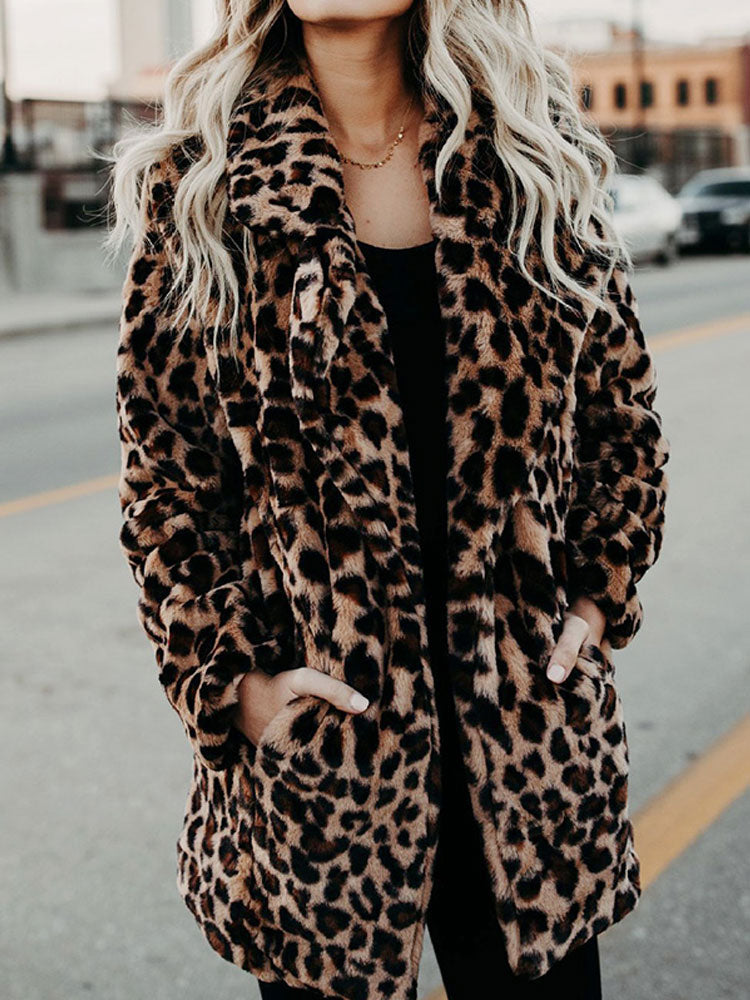 winter faux fur coat with relaxed silhouette
