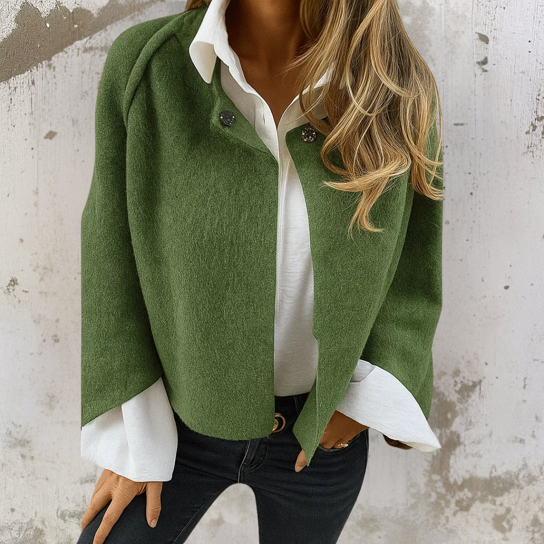 Knitted cardigan with visible button detail and casual drape for women