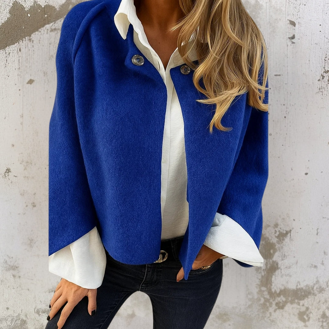 Textured wool cardigan featuring button closure and ribbed edging for women