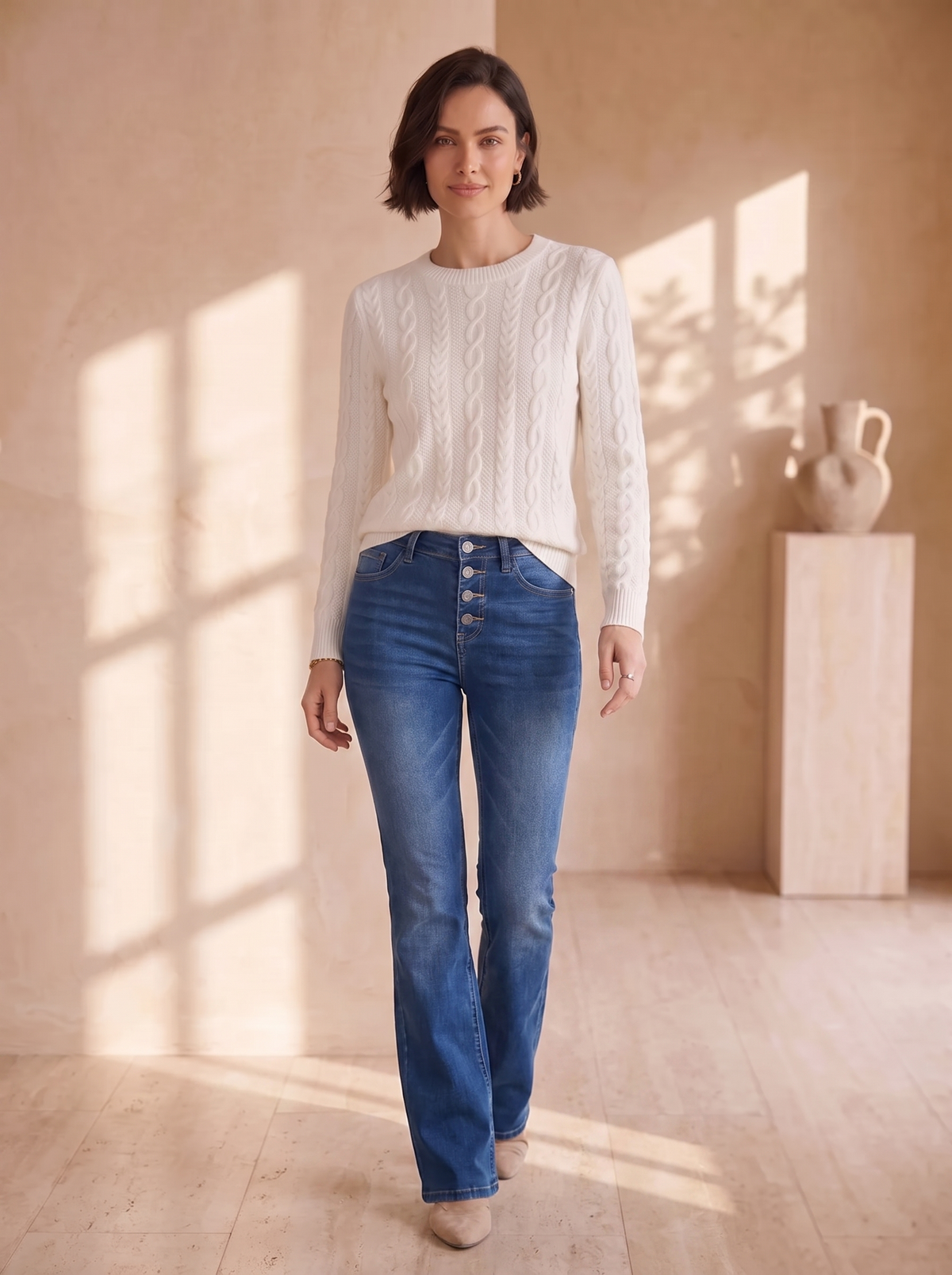 Denim flared jeans high waist women