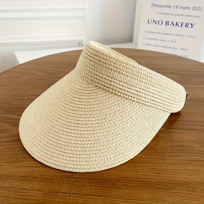Women's foldable wide brim sun visor in creamy white, front view