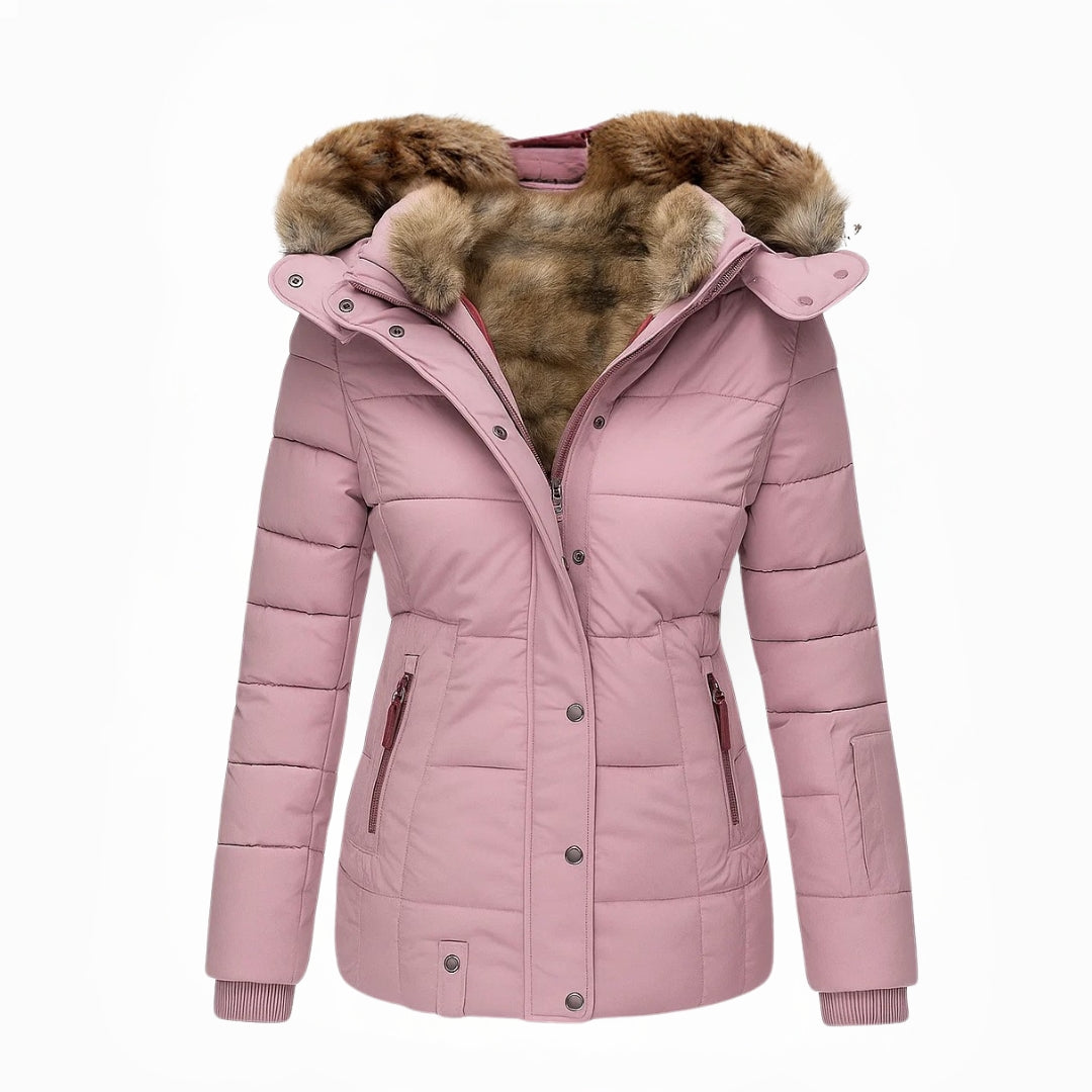 Quilted puffer coat with hood body-skimming fit for women